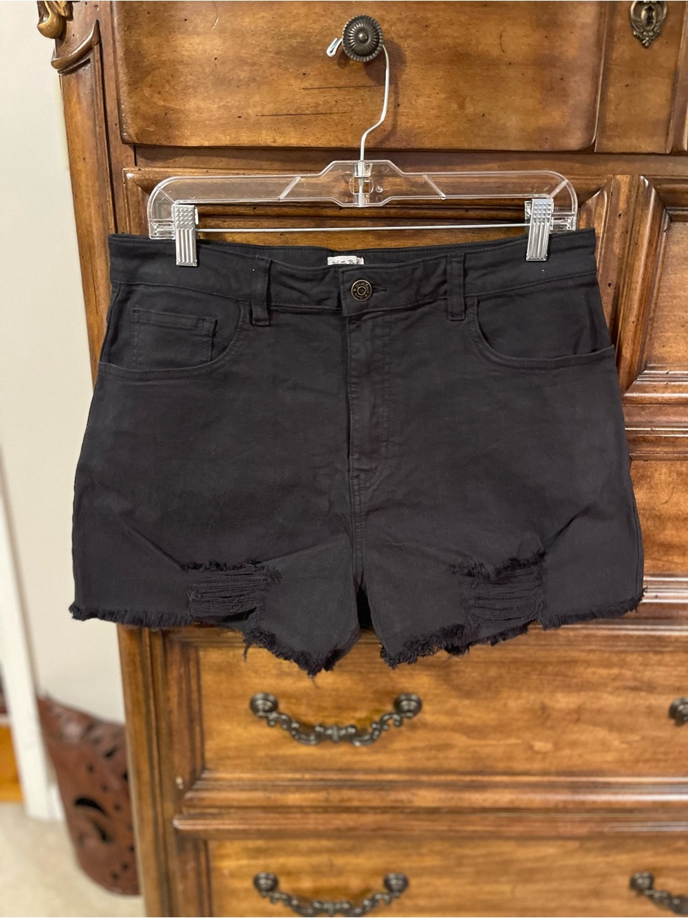 white birch Black Distressed Denim Shorts